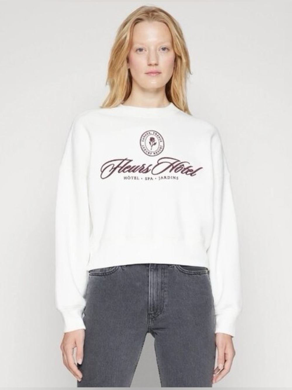 Abercrombie & Fitch vintage crest crop white XS Fleurs Hôtel Crew Sweatshirt - Picture 4 of 8